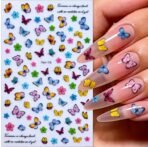 3D butterfly nail art sticker set for manicures Applying butterfly decals on natural and artificial nails Close-up of butterfly nail stickers for UV gel polish DIY nail art tools and butterfly sticker card Professional butterfly nail decals for salon use