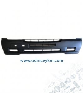 Black plastic front bumper for Nissan Urvan E24 Nissan Caravan QD front bumper replacement NS08-0307 Front view of aftermarket Nissan Urvan E24 buffer 1992-2000 Nissan Urvan E24 bus and van front bumper High-quality black front bumper assembly for Nissan Caravan QD