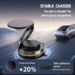 Magnetic 360 degree rotatable car phone holder in black Dashboard mounted magnetic car phone holder with vacuum suction Aluminum alloy magnetic phone mount with anti-scratch silicone pads 16 powerful magnets inside the car phone holder mount Hands-free navigation with 360 degree rotatable magnetic phone mount