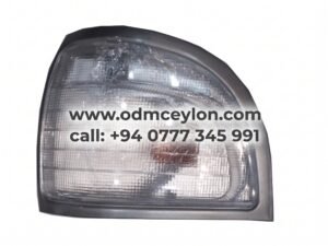 Clear front park light assembly with gray trim for Toyota Lite Ace CR27 Replacement corner parking light for Toyota Lite Ace CR27 Lotto model Front view of white Toyota Lite Ace CR27 van with corner park lights Left and right front park light set for Toyota Lite Ace CR27Aftermarket clear clearance lamp for Toyota Lite Ace van front corner